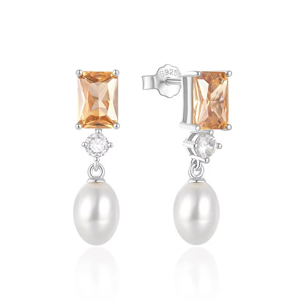 Hinsdale	Pearls & Citrine Stone Silver Drops