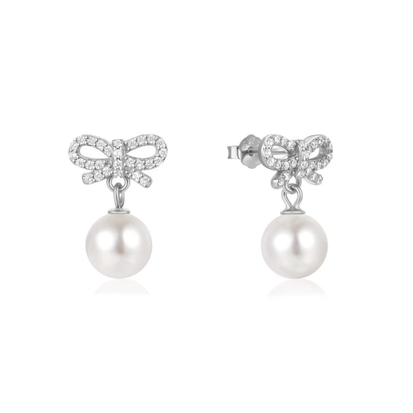 Healdsburg Pearls & Crystal Bow Silver Drops