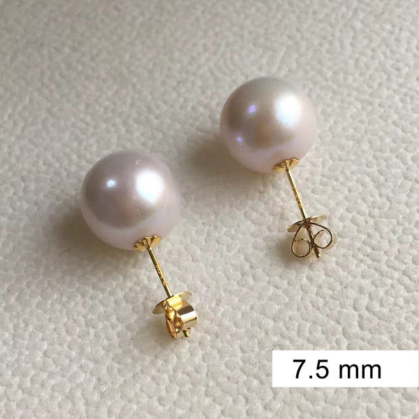 Haveni 18K Gold Sterling Silver AAA Freshwater 7.5mm Pearl Studs