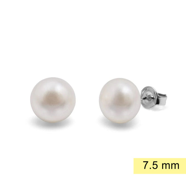 Haveni 925 Sterling Silver AAA Freshwater 7.5mm Pearl Studs